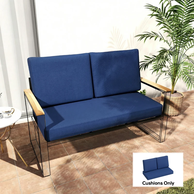 Outsunny 2 Seater 5" Thick Outdoor Seat Cushions with 7" Backrest, Loveseat Outdoor Furniture Cushions, Navy Blue