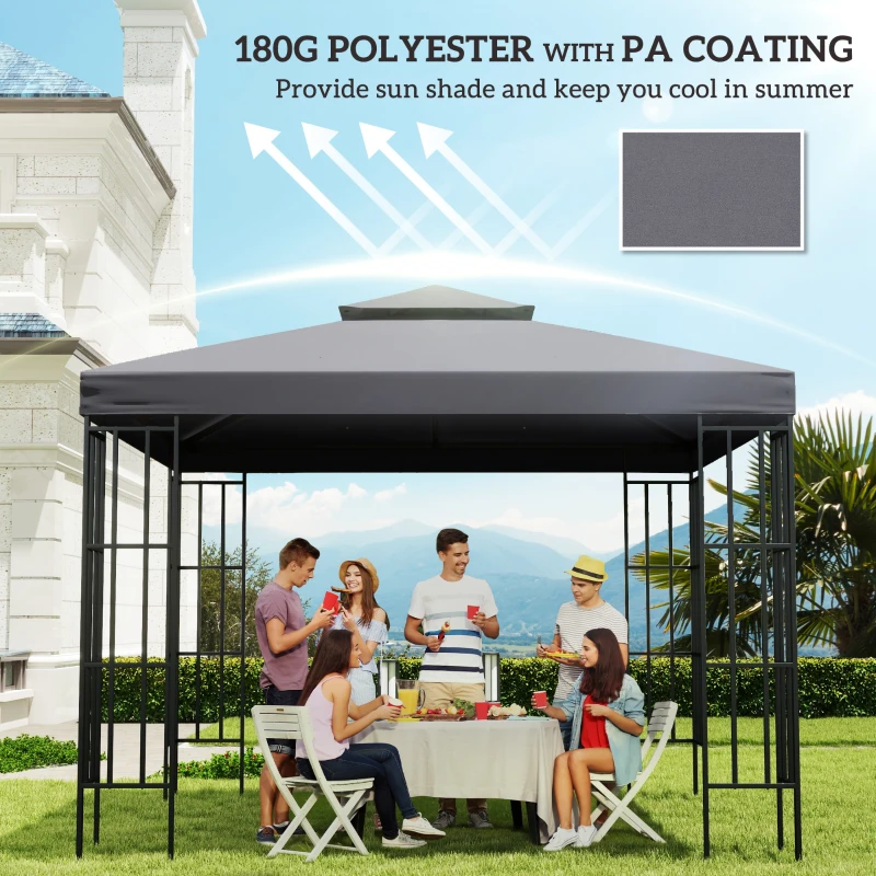 Outsunny Gazebo Replacement Canopy for Model 01 -0153, 2-Tier Top Cover for 9.8' x 9.8' Gazebo, Charcoal (TOP ONLY)