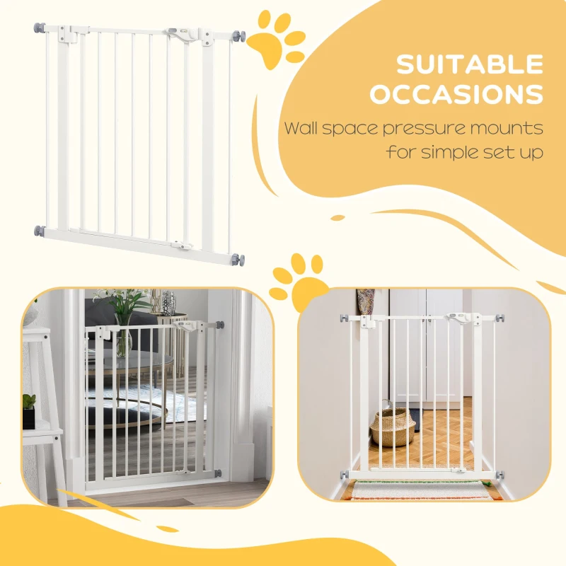 PawHut 30 Inch Tall Pet Gate with Door Dog Gate and Barrier Indoor for Stairs, Pressure-Mounted Safety Gate, White