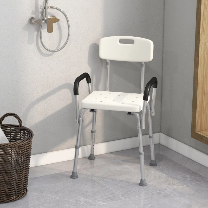 HOMCOM Shower Chair, Mobility Medical Grade Bath Chair, Adjustable Shower Bench with Removable Armrests for Seniors, Handicap, Disabled