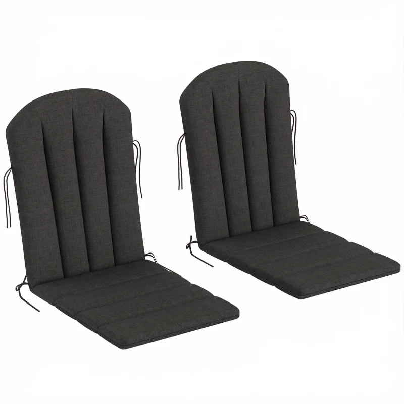 Outsunny Set of 2 Patio Chair Cushions, High Back Adirondack Chair Cushion with Ties, High-Density Foam, Black