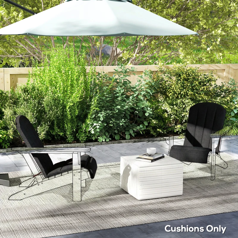 Outsunny Set of 2 Patio Chair Cushions, High Back Adirondack Chair Cushion with Ties, High-Density Foam, Black
