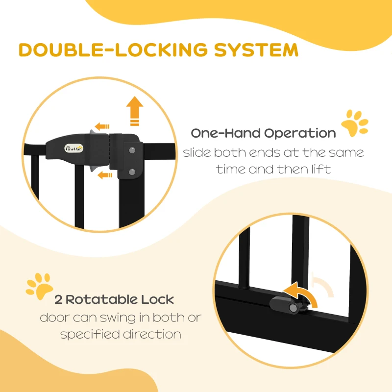 PawHut Extra Tall Dog Gate with Door, Pressure Fit, Auto Close, Double Locking for Doorways Hallways Stairs, 29"-39", Black