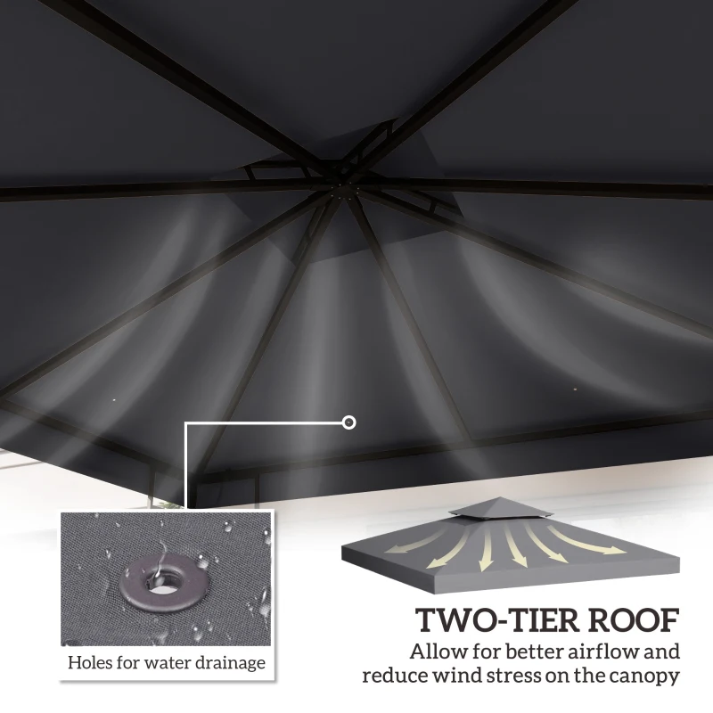 Outsunny Gazebo Replacement Canopy for Model 01 -0153, 2-Tier Top Cover for 9.8' x 9.8' Gazebo, Charcoal (TOP ONLY)