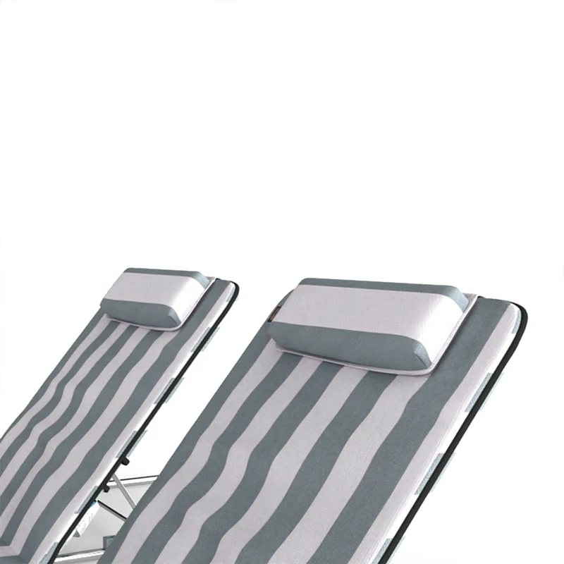 Outsunny 2 Pieces Beach Lounge Chair, Outdoor Folding Chaise Lounge Set w/ Pillow for Sunbath, Snap, Light Grey and White