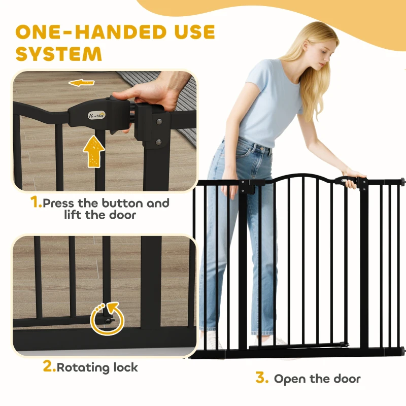 PawHut Extra Tall Dog Gate with Door, Pressure Fit, Auto Close, Double Locking for Doorways Hallways Stairs, 29"-39", Black