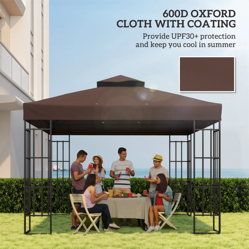 Outsunny 10' x 10' Gazebo Canopy Replacement Cover, 2-Tier Garden Gazebo Roof Replacement, UPF30+, TOP COVER ONLY, Coffee