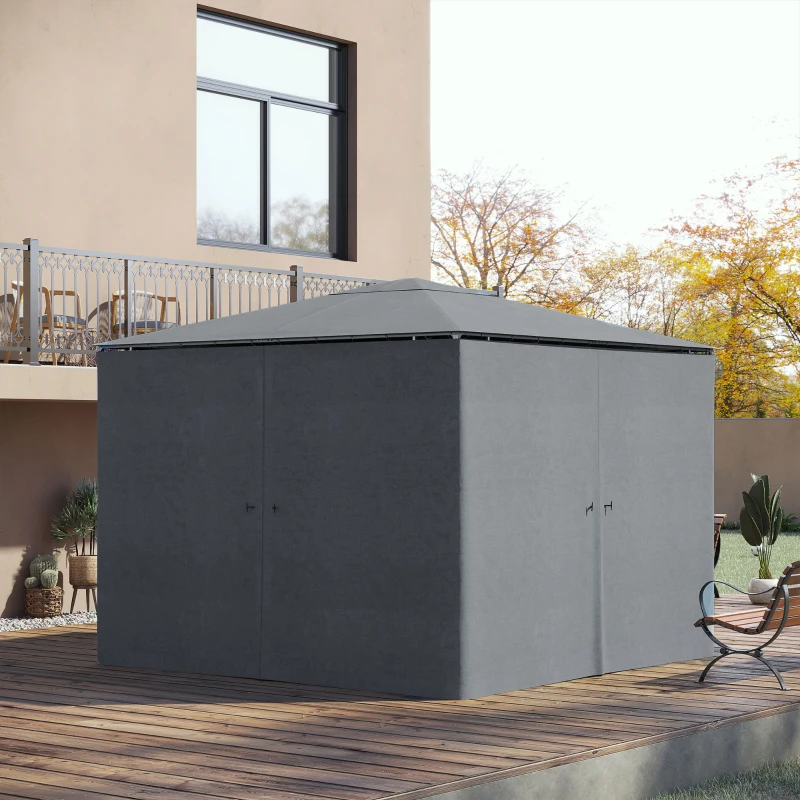 Outsunny Gazebo Curtains, 10' x 10' Universal Replacement Privacy Curtain, 4-Panels Sidewall with Hooks/C-Rings, Slate Grey