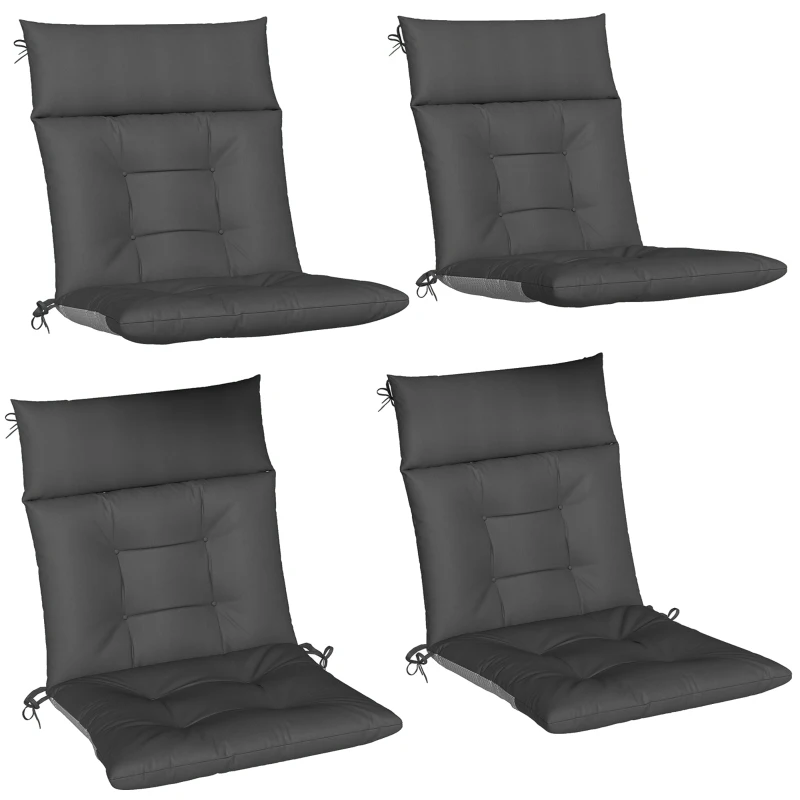 Outsunny Patio Chair Cushions Set of 4, Waterproof Non-Slip Lounge Chair Cushions, 44"x21", Dark Grey