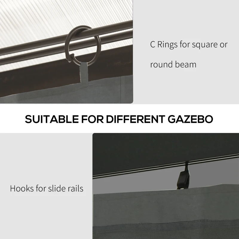Outsunny Gazebo Curtains, 10' x 13' Universal Replacement Privacy Curtain, 4-Panels Sidewall with Hooks/C-Rings, Grey