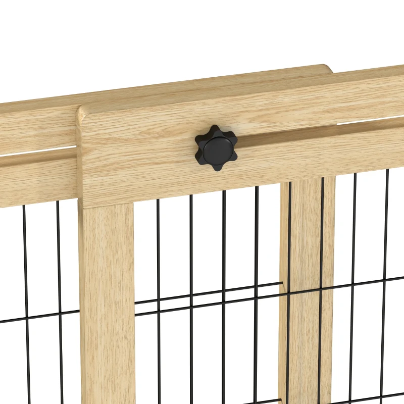 PawHut 41"-71" Wooden Freestanding Pet Gate with Support Feet, for Small Medium Dogs, Natural