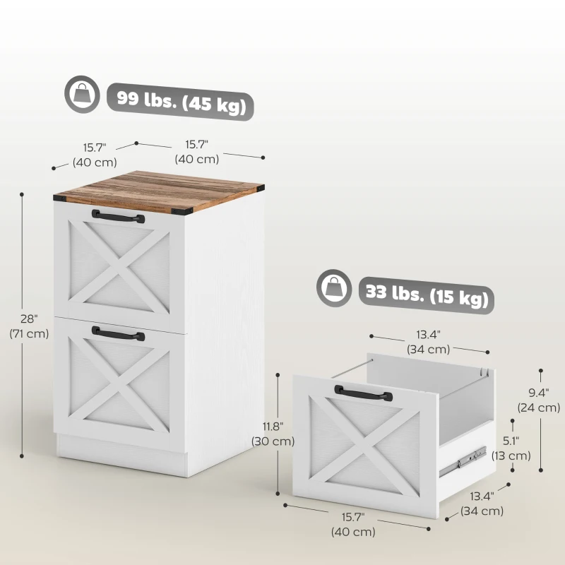 HOMCOM 2 Drawer File Cabinet with Silent Slides, Vertical Farmhouse Filing Cabinet Fits Letter/A4 Size Home Office, White