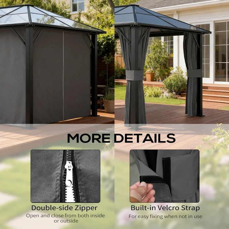 Outsunny Gazebo Curtains, 10' x 13' Universal Replacement Privacy Curtain, 4-Panels Sidewall with Hooks/C-Rings, Grey