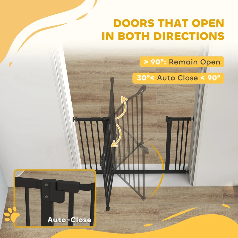 PawHut Extra Tall Dog Gate with Door, Pressure Fit, Auto Close, Double Locking for Doorways Hallways Stairs, 29"-39", Black