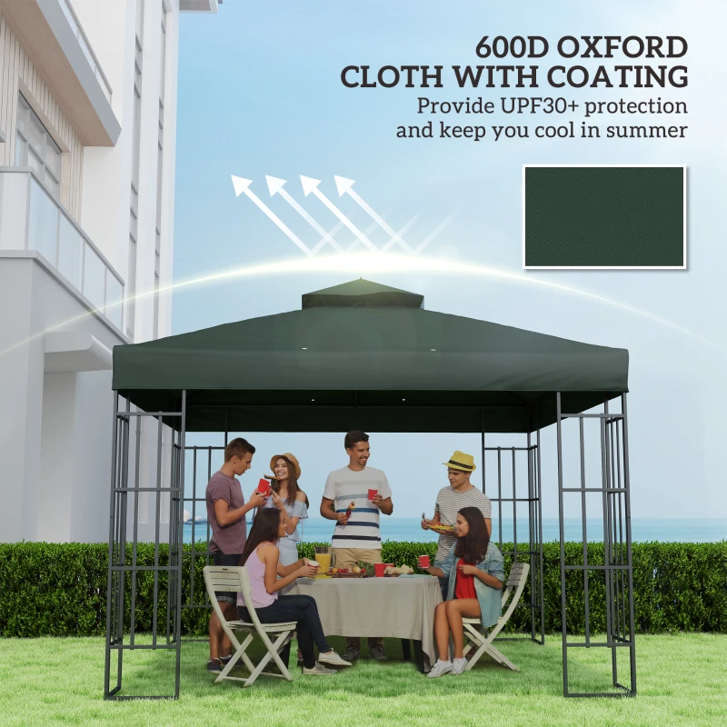 Outsunny 10' x 10' Gazebo Canopy Replacement Cover, 2-Tier Garden Gazebo Roof Replacement, UPF30+, TOP COVER ONLY, Green