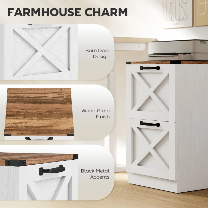 HOMCOM 2 Drawer File Cabinet with Silent Slides, Vertical Farmhouse Filing Cabinet Fits Letter/A4 Size Home Office, White