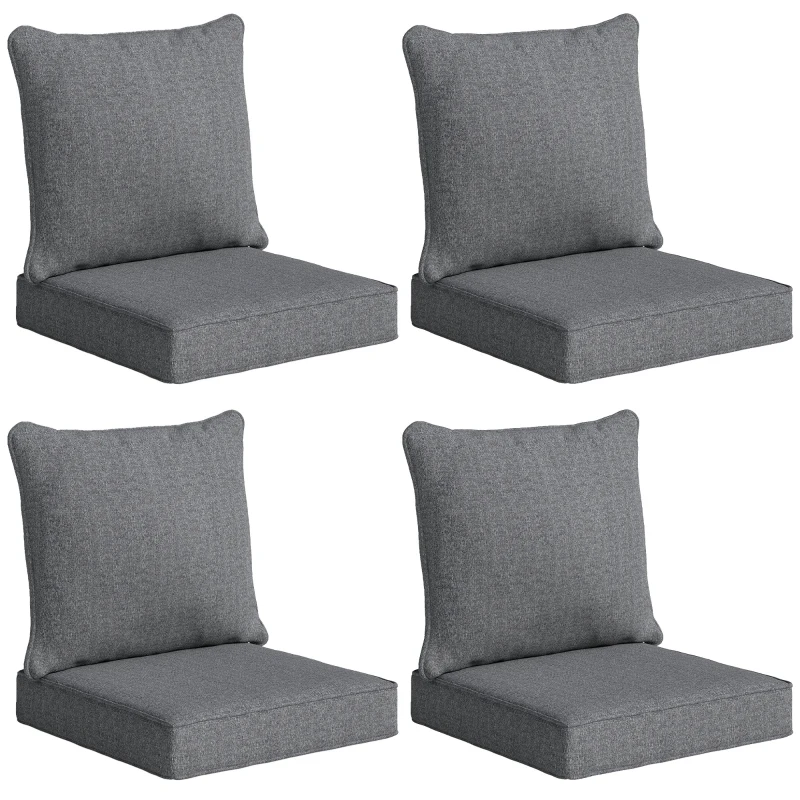 Outsunny Outdoor Chair Cushions Set of 4, Fade Resistant Patio Chair Cushions for Outdoor Furniture, 24" x 24", Grey