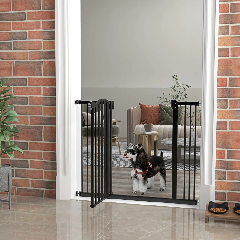 PawHut Extra Tall Dog Gate with Door, Pressure Fit, Auto Close, Double Locking for Doorways Hallways Stairs, 29"-39", Black