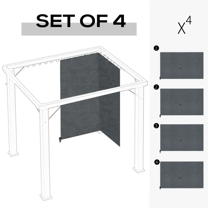 Outsunny Gazebo Curtains, 10' x 10' Universal Replacement Privacy Curtain, 4-Panels Sidewall with Hooks/C-Rings, Slate Grey