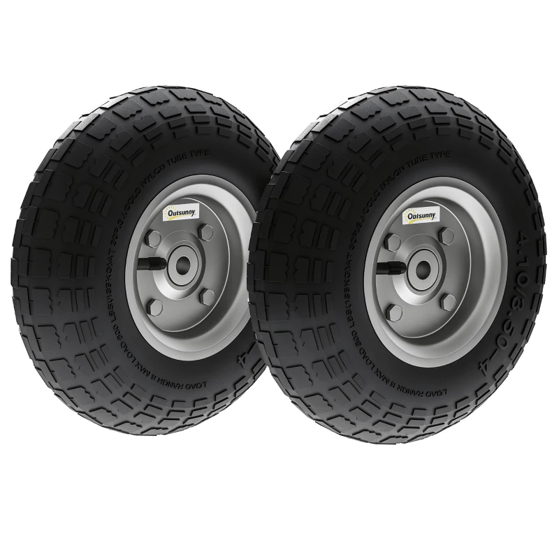 Outsunny Set of 2 Pneumatic Wheels, 10" Wheelbarrow Wheels Replacement for Barn Carts, Hose Carts, Garden Carts, Black
