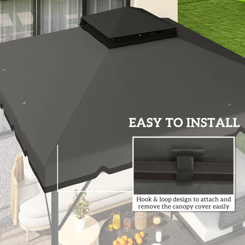 Outsunny 10' x 10' Gazebo Canopy Replacement, Double-Tier Outdoor Gazebo Cover Top Roof, TOP ONLY, Light Grey/Dark Grey