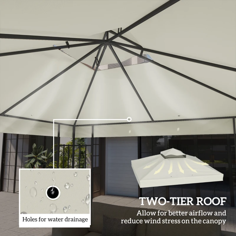 Outsunny 10' x 10' Gazebo Canopy Replacement Cover, 2-Tier Garden Gazebo Roof Replacement, UPF30+, TOP COVER ONLY, Light Grey