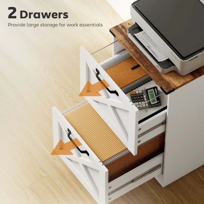 HOMCOM 2 Drawer File Cabinet with Silent Slides, Vertical Farmhouse Filing Cabinet Fits Letter/A4 Size Home Office, White