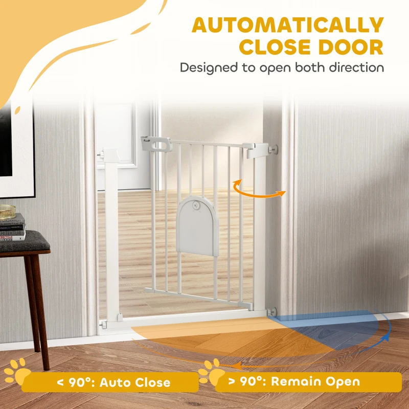 PawHut 30"-32" Extra Wide Pet Gate Barrier with Small Door, 30"H Dog Gate with Safety Gate Barrier, Stair Pressure Fit, White