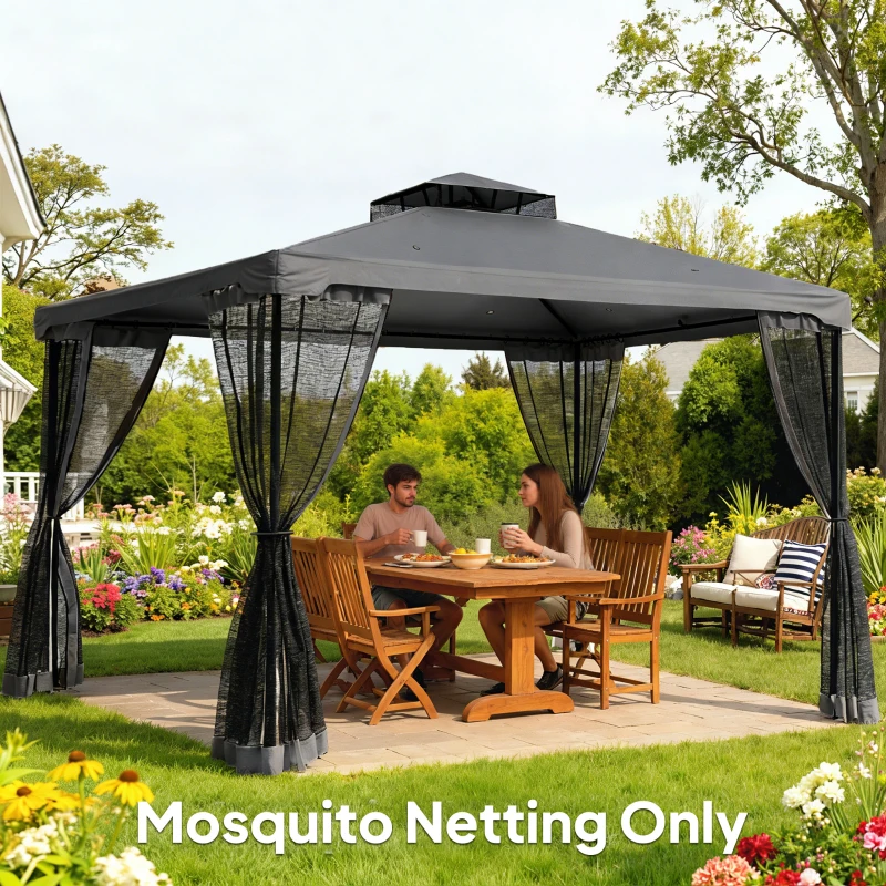 Outsunny Replacement Mosquito Netting for Gazebo 13' x 13' Black Screen Walls for Canopy with Zippers, Dark Grey