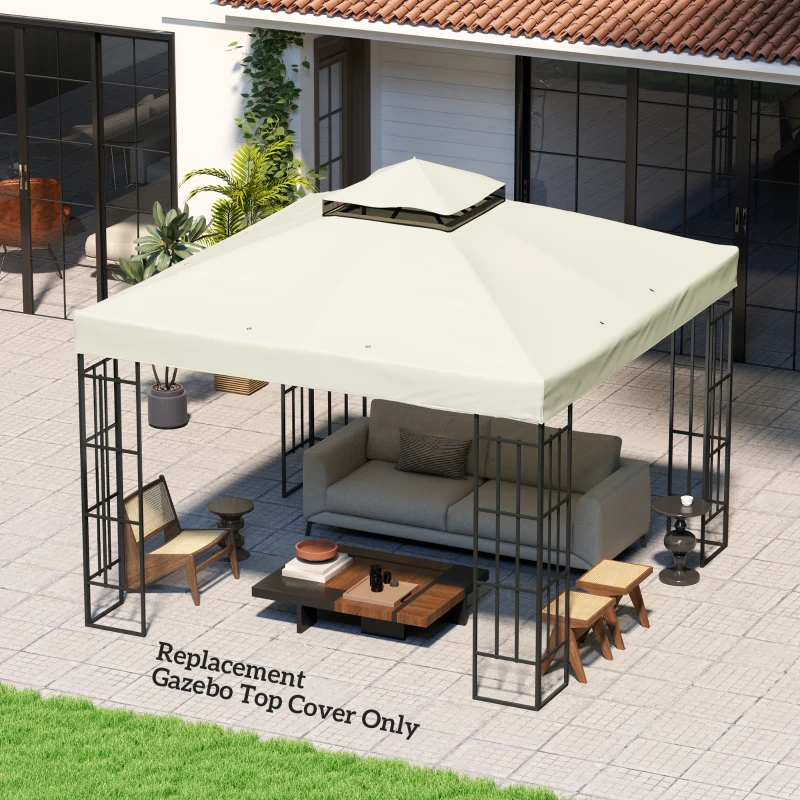 Outsunny 10' x 10' Gazebo Canopy Replacement Cover, 2-Tier Garden Gazebo Roof Replacement, UPF30+, TOP COVER ONLY, Light Grey