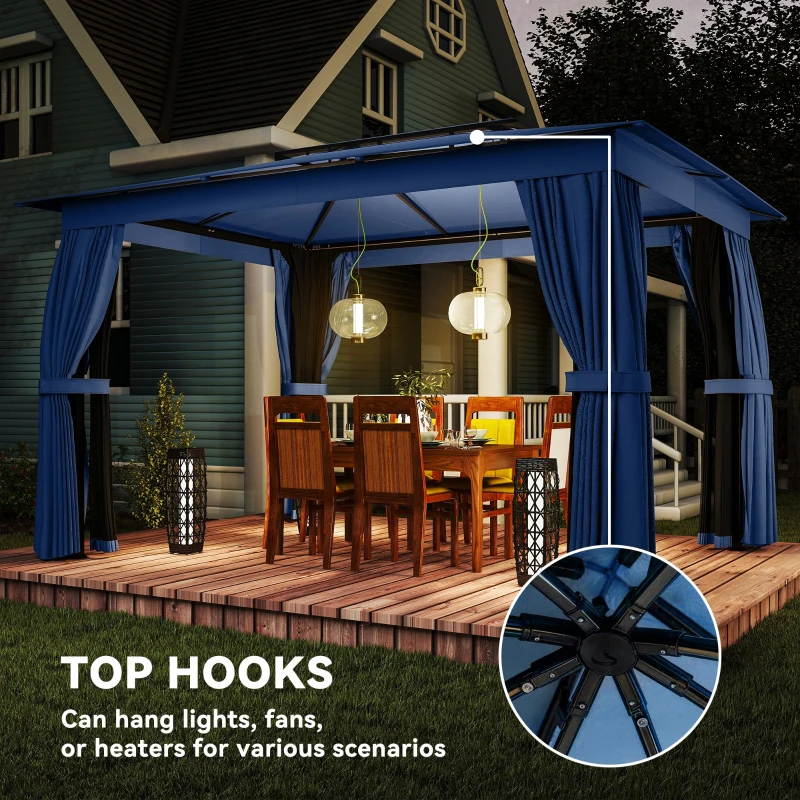 Outsunny 10' x 12' Outdoor Patio Gazebo, Soft Top Gazebo Canopy Shelter with Curtains, Netting, Steel Frame, Hooks, Blue