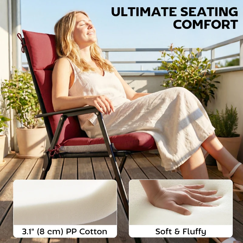 Outsunny Patio Chair Cushions Set of 4, Waterproof Non-Slip Lounge Chair Cushions, 44"x21", Wine Red