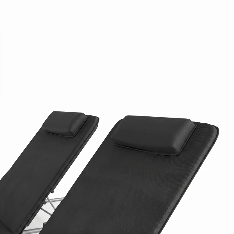 Outsunny 2 Pieces Beach Lounge Chair, Outdoor Folding Chaise Lounge Set w/ Pillow for Sunbath, Snap, Black