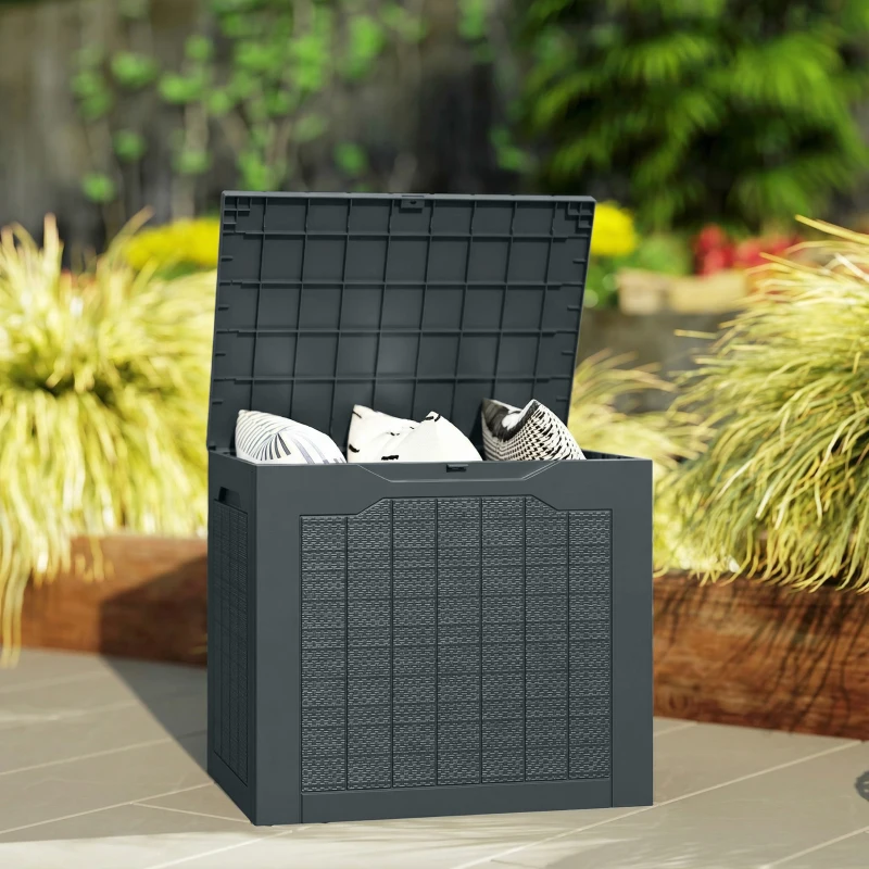 Outsunny 30 Gallon Deck Box, Resin Outdoor Storage Box with Handles, Waterproof and UV Resistant Storage Container
