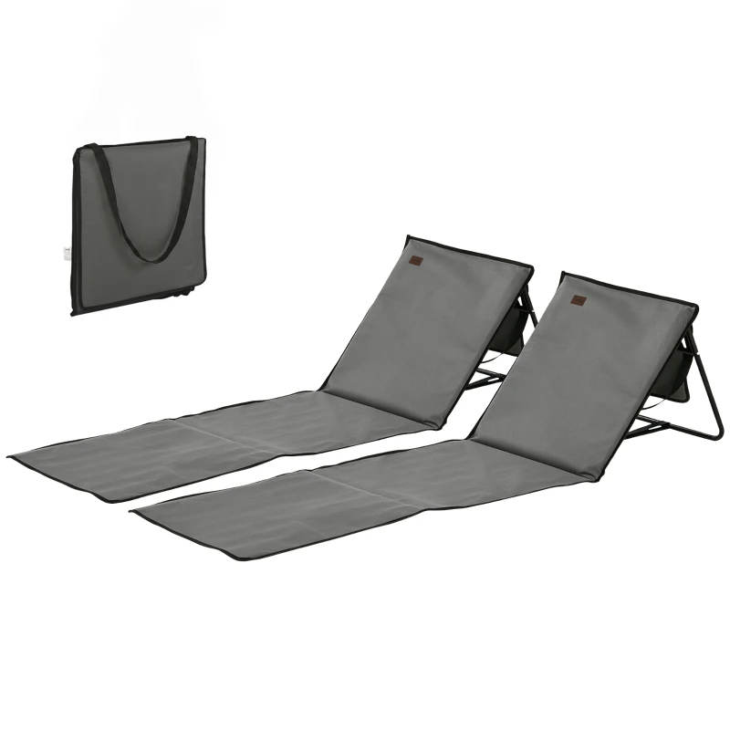 Outsunny Set of 2 Foldable Lounge Chairs with Carry Strap, Adjustable Backrest, Grey
