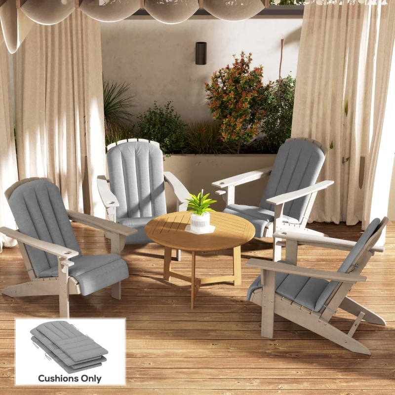 Outsunny Set of 4 Patio Chair Cushions, High Back Adirondack Chair Cushion with Ties, High-Density Foam, Grey
