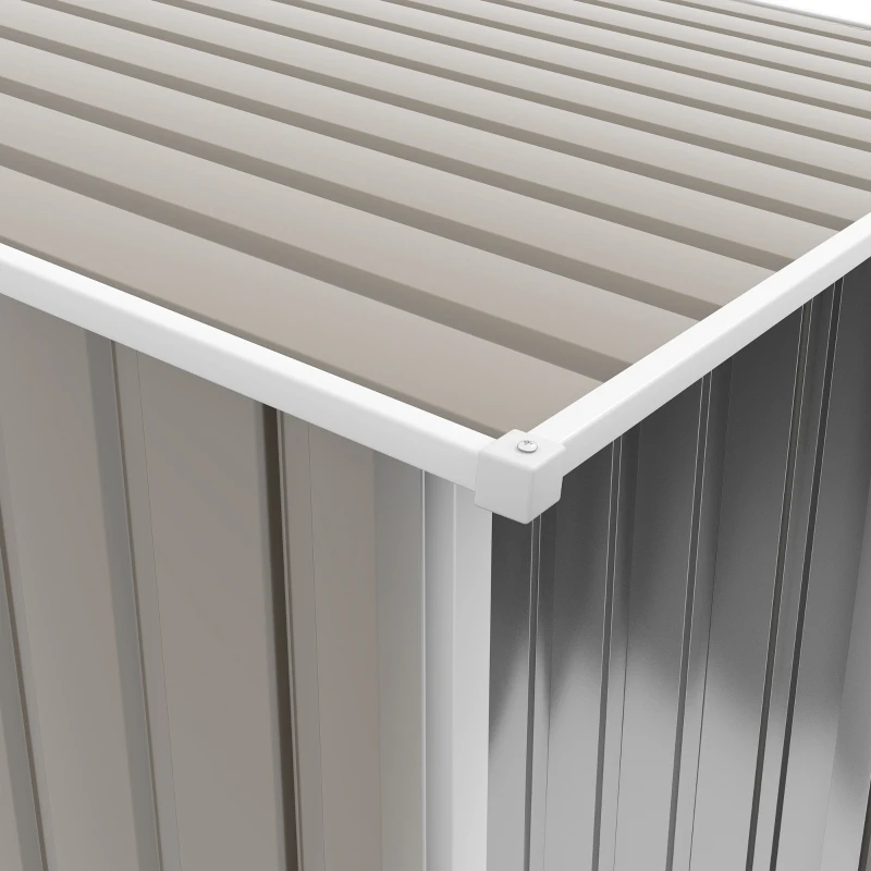 Outsunny 3.3' x 3.4' Lean-to Outdoor Garden Storage Shed, Galvanized Steel with Lockable Door for Patio Brown and White