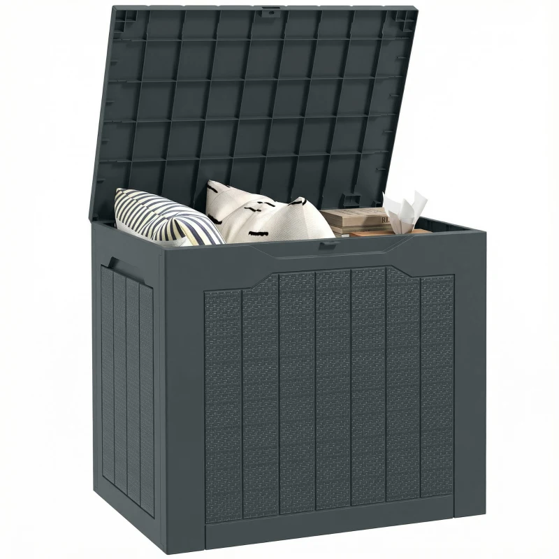 Outsunny 30 Gallon Deck Box, Resin Outdoor Storage Box with Handles, Waterproof and UV Resistant Storage Container
