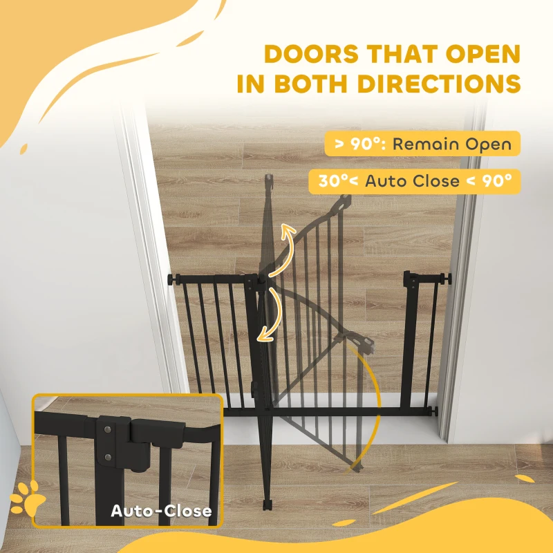 PawHut Extra Tall Dog Gate with Door, Pressure Fit, Auto Close, Double Locking for Doorways Hallways Stairs, 29"-37", Black