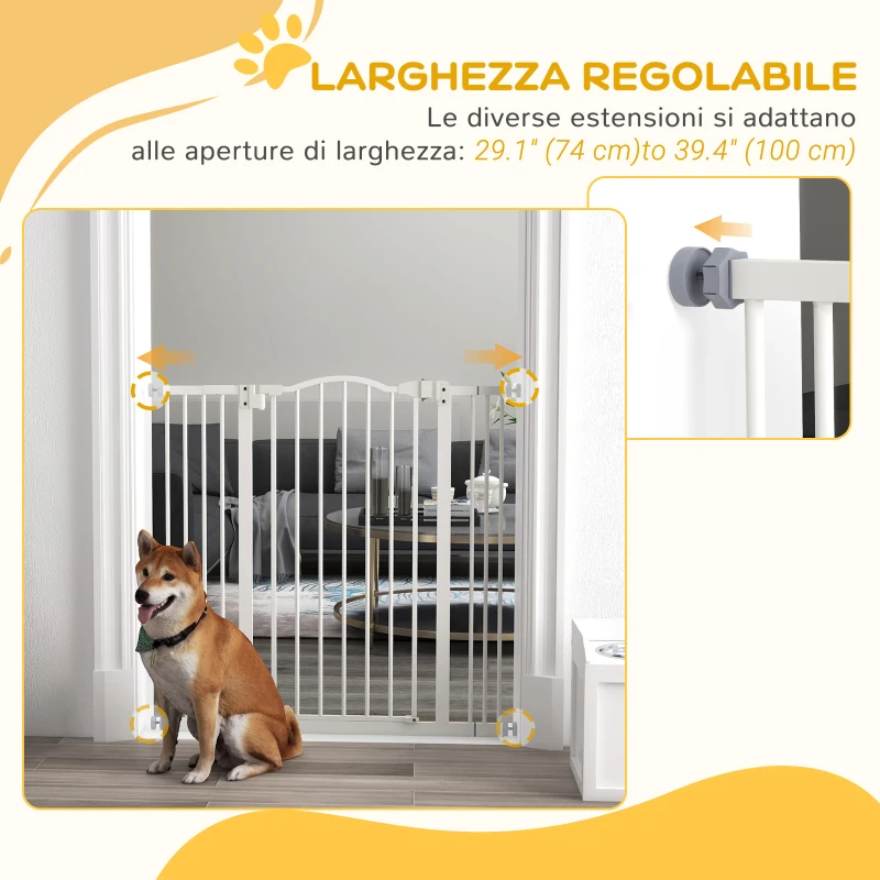PawHut Extra Tall Dog Gate with Door, Pressure Fit, Auto Close, Double Locking for Doorways Hallways Stairs, 29"-39", White