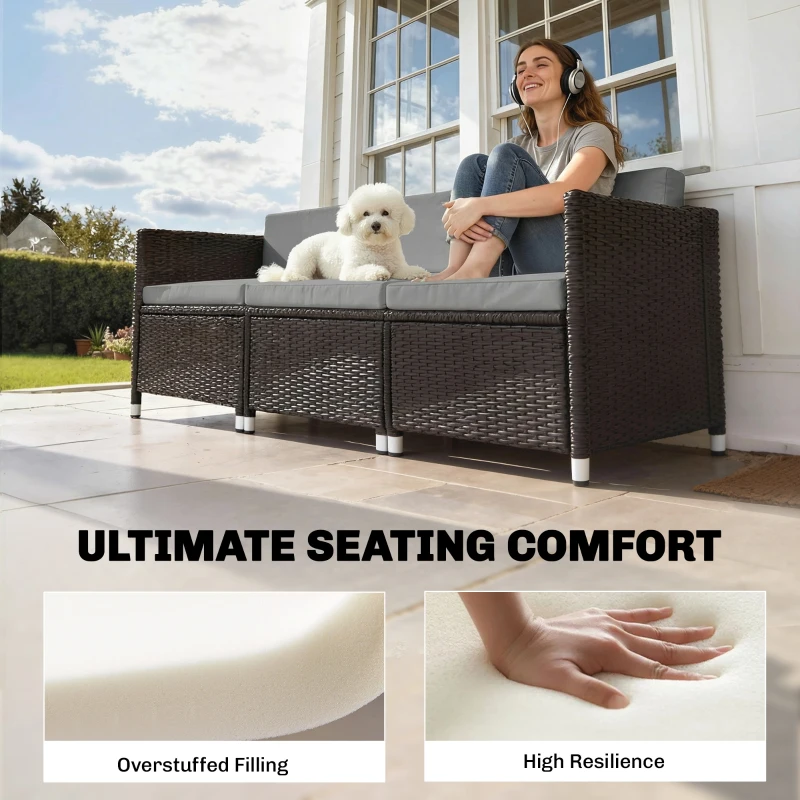 Outsunny Patio Furniture Cushions Water-Repellent Outdoor Loveseat Cushion Removable Covers 23.6" x 23.6", Grey