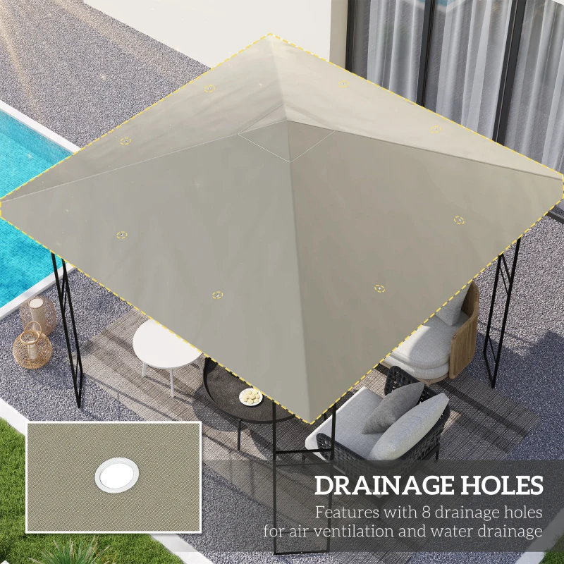 Outsunny 10' x 10' Gazebo Canopy Replacement Cover, Garden Gazebo Roof Replacement, UPF30+, TOP COVER ONLY, Grey