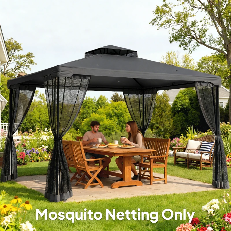 Outsunny Replacement Mosquito Netting for Gazebo 10' x 13' Black Screen Walls for Canopy with Zippers, Black