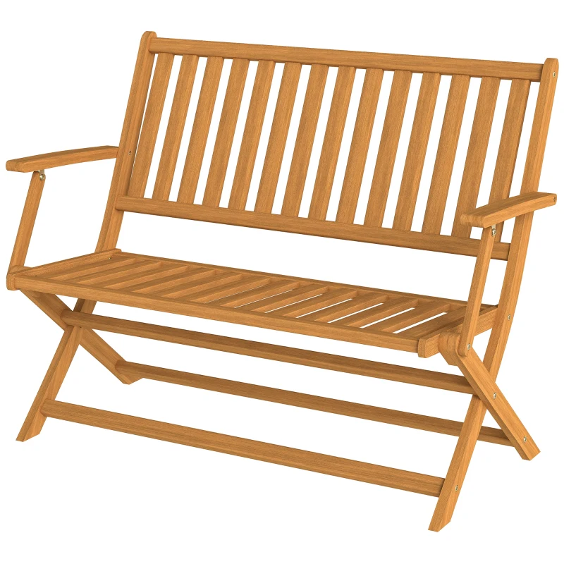 Outsunny 46.5" Foldable Wood Outdoor Bench with Backrest and Armrests for Outdoors, Patio, Porch, Park, Teak
