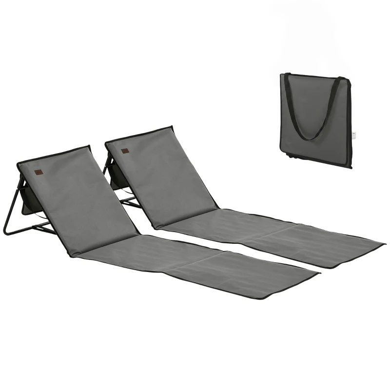 Outsunny Set of 2 Foldable Lounge Chairs with Carry Strap, Adjustable Backrest, Grey