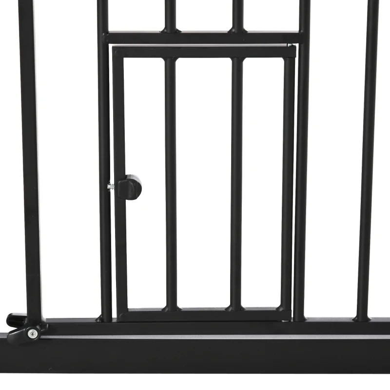 PawHut 29.1''-41.3'' Extra Wide Dog Gate with Cat Door, Stair Pressure Fit, Auto Close, Double Locking, for Doorways, Hallways