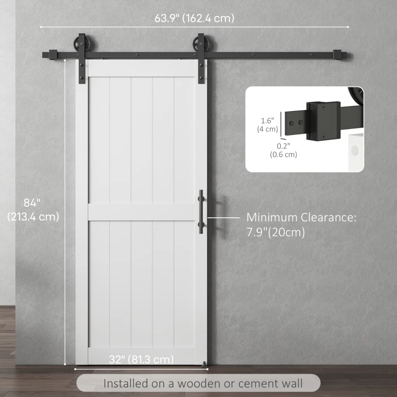 HOMCOM 32inx84in Barn Door with 6FT Sliding Door Hardware Kit, Handle, Upgraded Rollers and Floor Guide, Waterproof, White