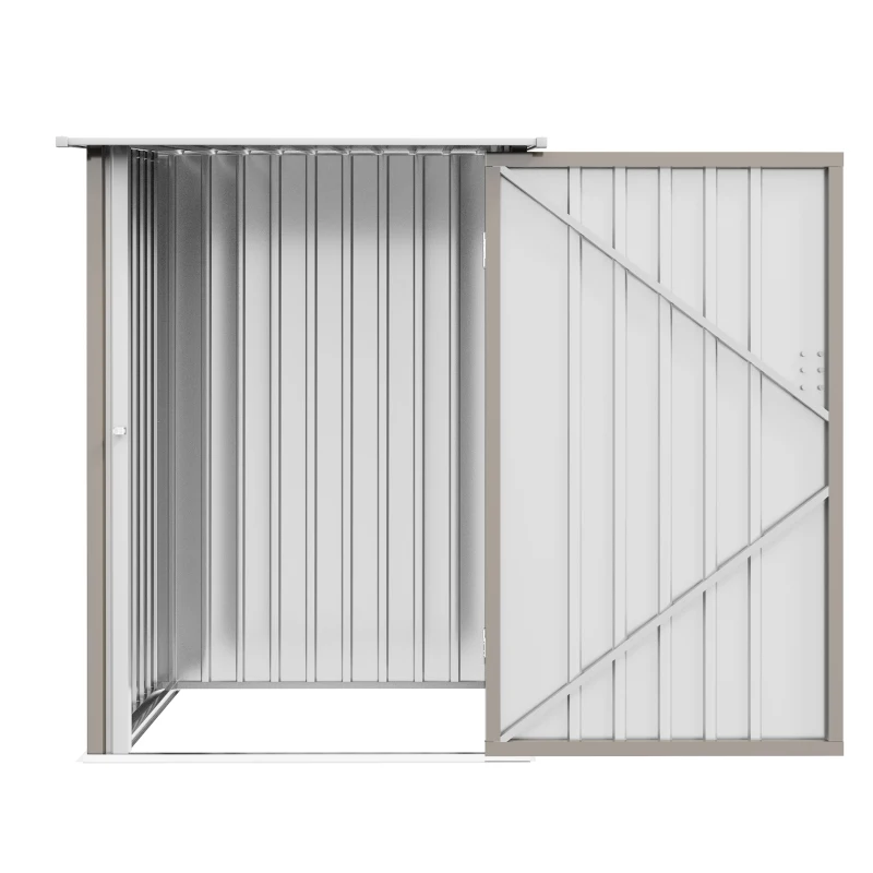 Outsunny 3.3' x 3.4' Lean-to Outdoor Garden Storage Shed, Galvanized Steel with Lockable Door for Patio Brown and White