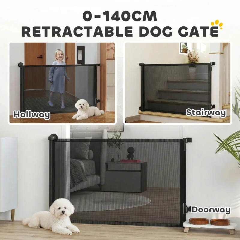 PawHut Retractable Dog Gate, 36.6" Tall,  Extends to 55" Wide, Mesh Pet Gate with Single Hand Operation, for Stairs, Doorways