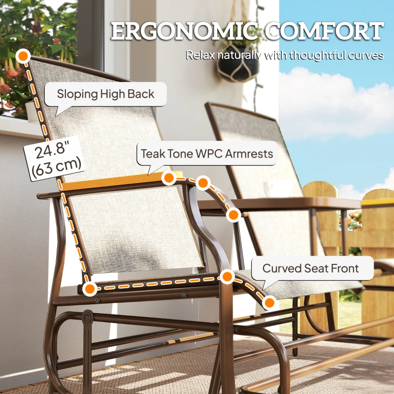 Outsunny Outdoor 2-Person Glider Bench, Outside Swing Glider Chair Loveseat with Breathable Mesh, Table, Steel Frame